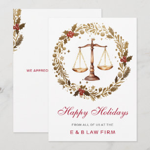 Cartes Pour Fêtes Annuelles Gold Justice Scale Holly Wreath Law Firme Christma