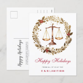 Cartes Pour Fêtes Annuelles Gold Justice Scale Holly Wreath Lawyer Christmas