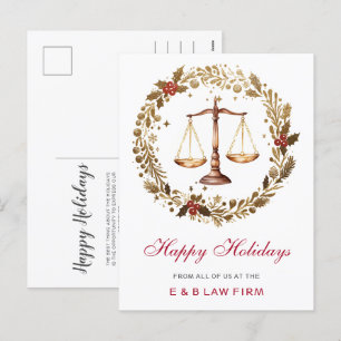 Cartes Pour Fêtes Annuelles Gold Justice Scale Holly Wreath Lawyer Christmas