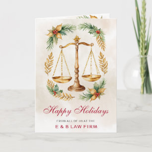 Cartes Pour Fêtes Annuelles Gold Justice Scale Holly Wreath Lawyer Christmas