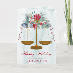 Cartes Pour Fêtes Annuelles Gold Justice Scale Holly Wreath Lawyer Christmas