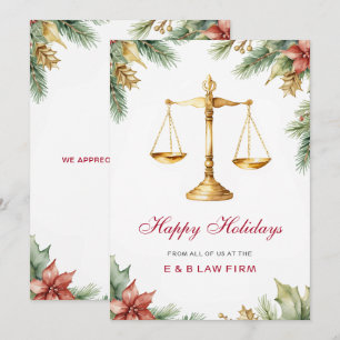 Cartes Pour Fêtes Annuelles Gold Justice Scale Pine Holly Droit Firme Noël