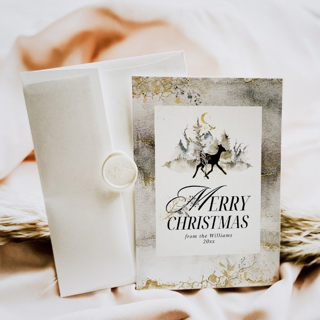 Cartes Pour Fêtes Annuelles Gold Magic Forest Floral Photo Noël (Créateur téléchargé)