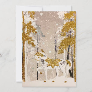 Cartes Pour Fêtes Annuelles Gold Magique Forêt de neige Unicorn Nature