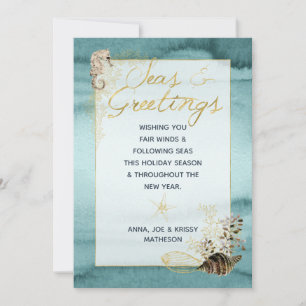 Cartes Pour Fêtes Annuelles Gold & Mer Turquoise et salutations Noël côtier