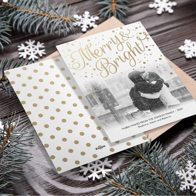 Cartes Pour Fêtes Annuelles Gold Merry Bright Custom Photo Card (Créateur téléchargé)
