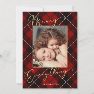 Cartes Pour Fêtes Annuelles Gold Merry Tout Calligraphie Rouge Plaid Photo