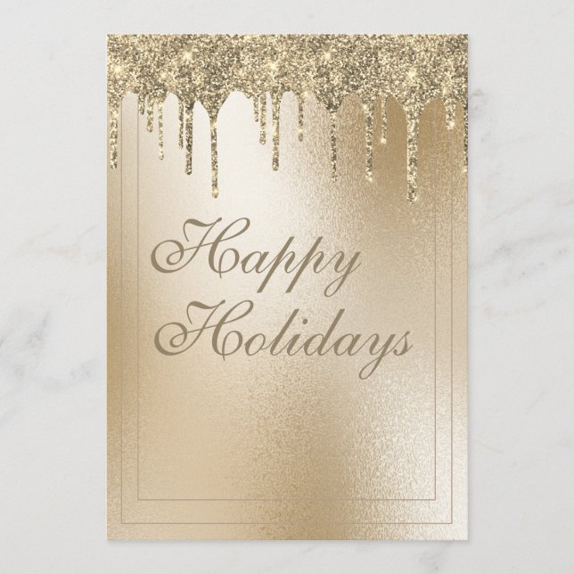Cartes Pour Fêtes Annuelles Gold Metallic Parties scintillant Drip Élégant Noë (Devant)