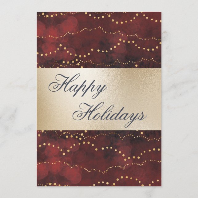 Cartes Pour Fêtes Annuelles Gold Metallic Rouge Élégant Joyeux Vacances (Devant)