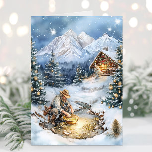 Cartes Pour Fêtes Annuelles Gold Mining Gold Miner Panning Gold Christmas Card
