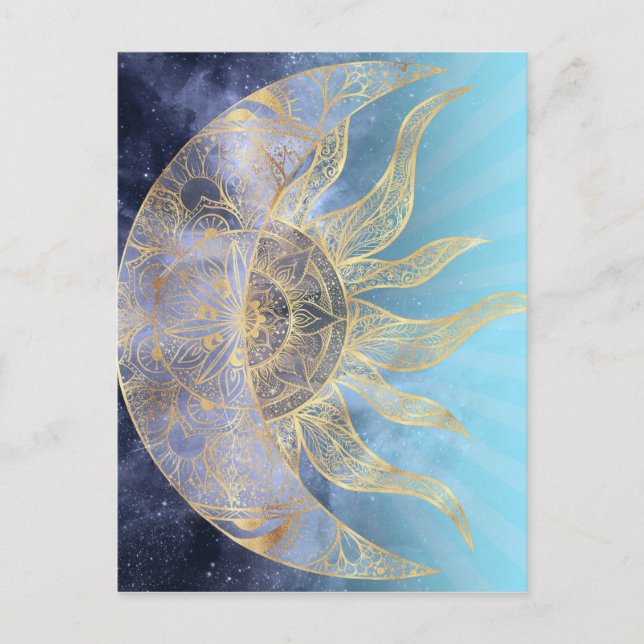 Cartes Pour Fêtes Annuelles Gold Moon Sun Mandala Celestial Design (Devant)