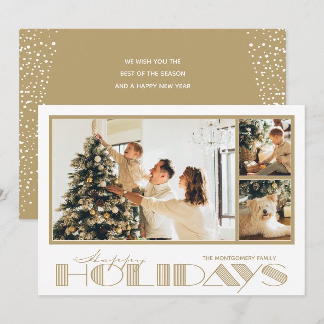 Cartes Pour Fêtes Annuelles Gold Multiphoto Happy (Devant / Derrière)