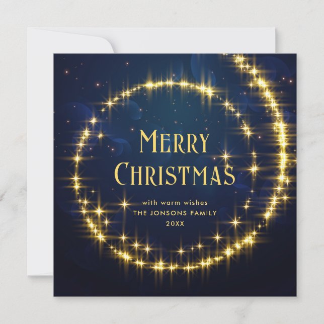 Cartes Pour Fêtes Annuelles Gold Navy Blue Sparkle Lights Étoiles de Noël (Devant)