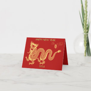 Cartes Pour Fêtes Annuelles Gold New Year Dragon 2024 Chinese Open