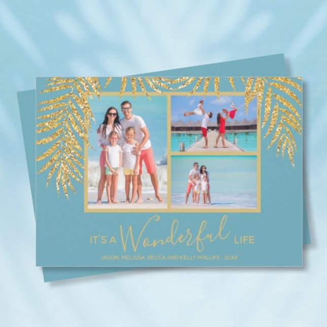 Cartes Pour Fêtes Annuelles Gold Palms Photo Collage Noël (Créateur téléchargé)