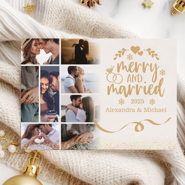 Cartes Pour Fêtes Annuelles Gold Parties scintillant 8 Photo Merry & Married (Créateur téléchargé)