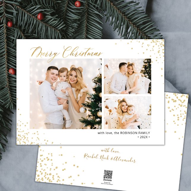 Cartes Pour Fêtes Annuelles Gold Parties scintillant Modern 3 Multi Photo Chri (Créateur téléchargé)
