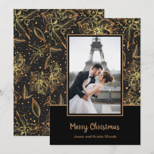 Cartes Pour Fêtes Annuelles Gold Poinsettias Black Christmas Photo