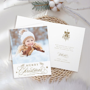 Cartes Pour Fêtes Annuelles Gold Romantique calligraphie Noël Photo pliée