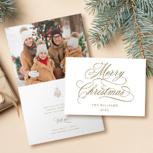 Cartes Pour Fêtes Annuelles Gold Romantique Joyeux Noël Script photo plié