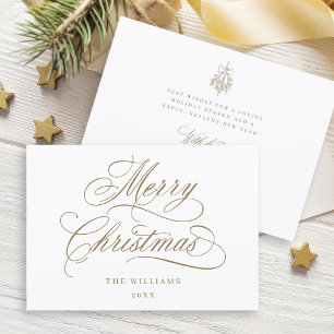 Cartes Pour Fêtes Annuelles Gold Romantique Joyeux Script de Noël plat