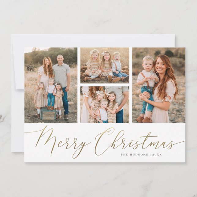 Cartes Pour Fêtes Annuelles Gold Script 5 Photo Joyeux appartement de Noël (Devant)
