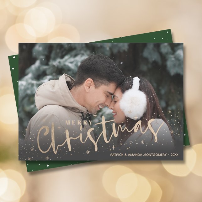 Cartes Pour Fêtes Annuelles Gold Script Joyeuse photo de Noël (Créateur téléchargé)