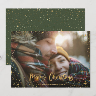 Cartes Pour Fêtes Annuelles Gold script Noël étoiles 1 photo verte