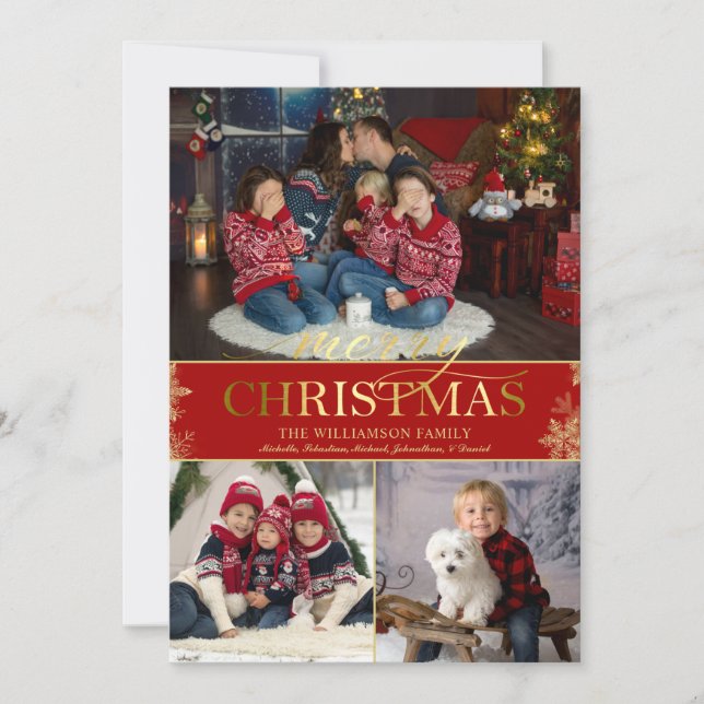 Cartes Pour Fêtes Annuelles Gold Snowflake Photo Joyeux Noël (Devant)
