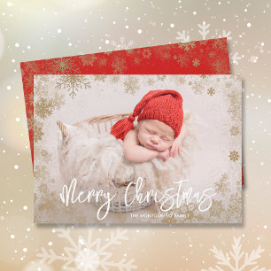 Cartes Pour Fêtes Annuelles Gold Snowflakes Christmas Photo Birth Announcement