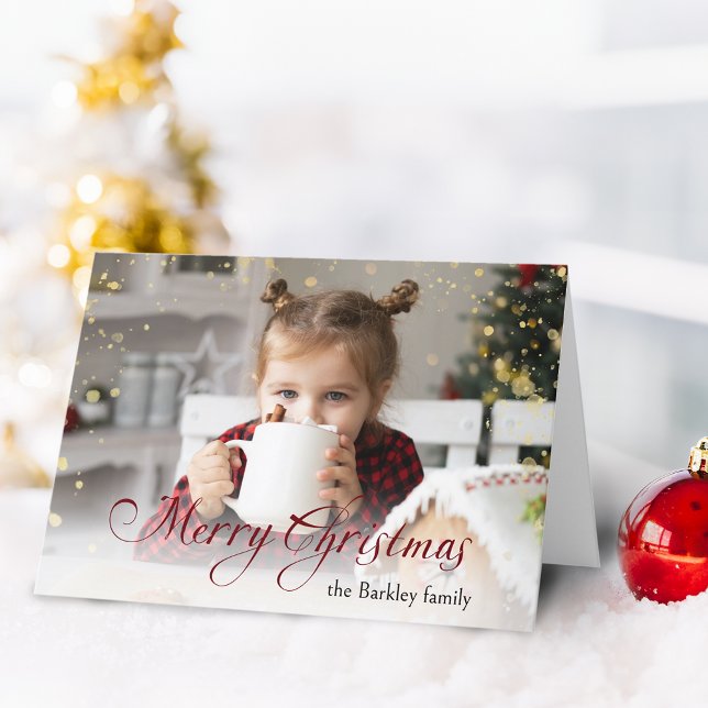 Cartes Pour Fêtes Annuelles Gold Sparkings Joyeux Noël Calligraphie Photo (Créateur téléchargé)