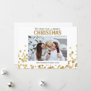 Cartes Pour Fêtes Annuelles Gold star photo personnalisée Flat Holiday Christm