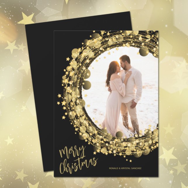 Cartes Pour Fêtes Annuelles Gold Stars sur Black Joyer Photo de Noël (Créateur téléchargé)