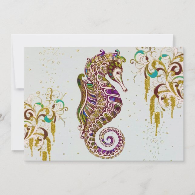 Cartes Pour Fêtes Annuelles Gold Summer Rainbow Seahorse Parties scintillant (Devant)