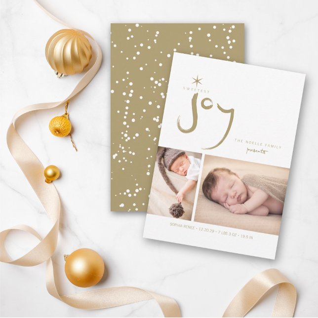 Cartes Pour Fêtes Annuelles Gold Sweetest Joy Cute Baby First Christmas Photo (Créateur téléchargé)