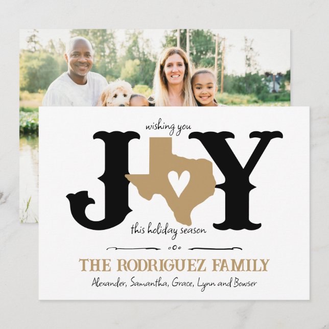 Cartes Pour Fêtes Annuelles Gold Texas JOY Photo (Devant / Derrière)