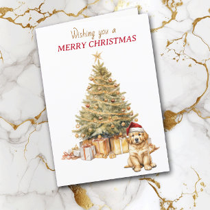 Cartes Pour Fêtes Annuelles Gold Tree Golden Retriever Puppy Christmas Card