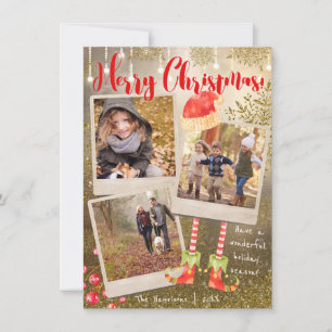 Cartes Pour Fêtes Annuelles Gold Triple Photo Collage Noël