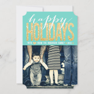 Cartes Pour Fêtes Annuelles Gold Turquoise Happy Holidays Photo Flat Card