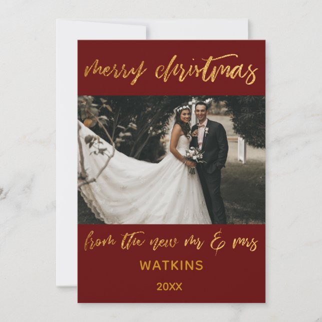 Cartes Pour Fêtes Annuelles Gold Waves Joyeux Noël Nouveau M & Mme Burgundy (Devant)