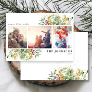 Cartes Pour Fêtes Annuelles Gold Winter Botanical Greenery Berries Photo Vacan