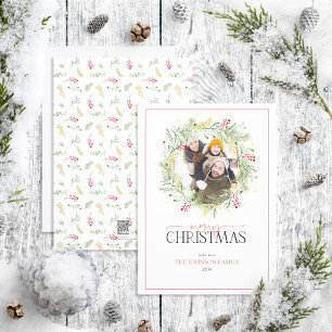 Cartes Pour Fêtes Annuelles Gold Winter Green Wreath Joyeux Noël Photo