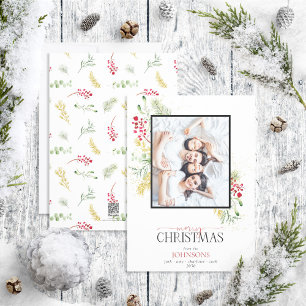 Cartes Pour Fêtes Annuelles Gold Winter Greenery Joyeux Noël Photo Holiday