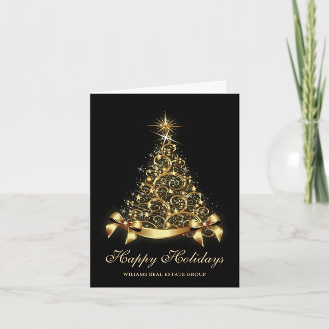 Cartes Pour Fêtes Annuelles Golden Black Christmas Tree Accueil d'entreprise (Devant)