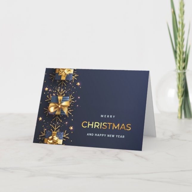 Cartes Pour Fêtes Annuelles Golden Blue Christmas Ornament Salutation d'entrep (Devant)