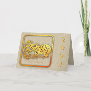 Cartes Pour Fêtes Annuelles Golden Chinese Paper-cut Ox Année 2021 GC