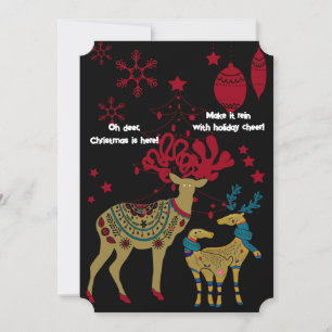 Cartes Pour Fêtes Annuelles Golden Christmas Reindeers Red Snowflakes Nordic