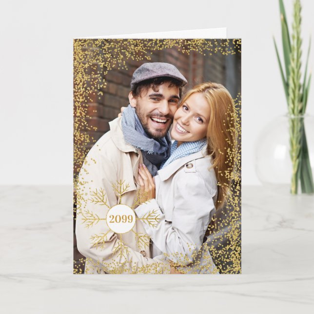 Cartes Pour Fêtes Annuelles Golden Faux Parties scintillant et flocon de neige (Devant)