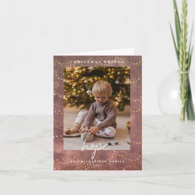 Cartes Pour Fêtes Annuelles Golden Lights Noël Deux photos (Devant)