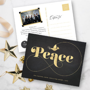 Cartes Pour Fêtes Annuelles Golden Peace & Dove Stylo Typographie Business